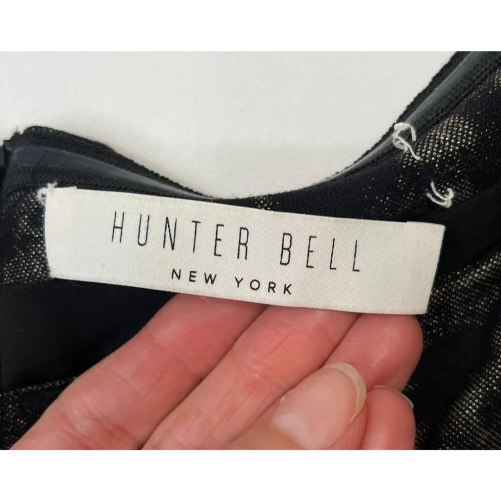 Hunter Bell Metallic Marble Mini Skater Dress Black Silver Gold XS